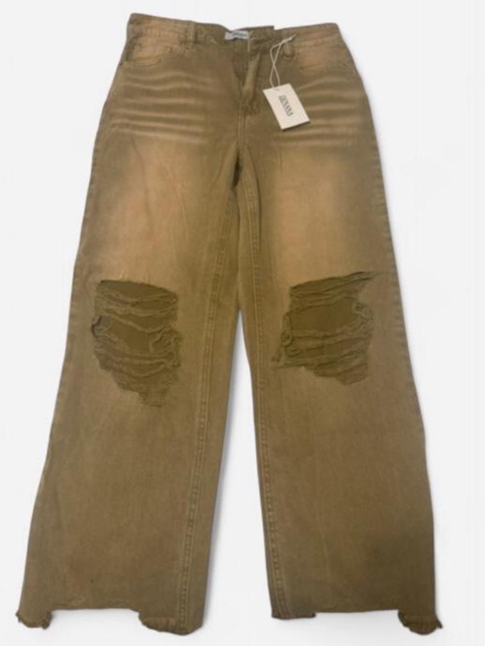 Zenana Outfitters Distressed Wide-Leg Jeans - Brown